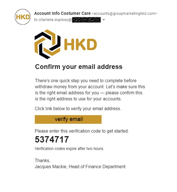 An example of the phishing e-mail